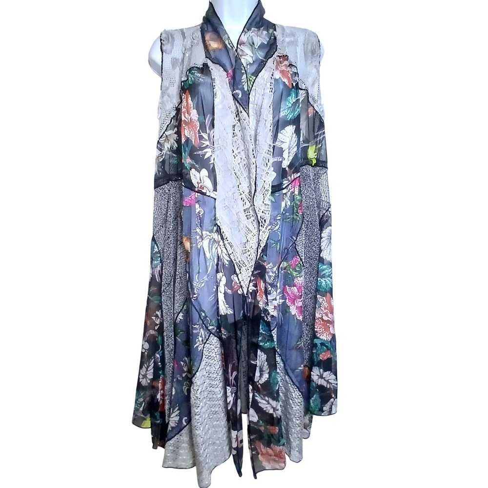 Soft Surroundings Floral Mesh Lace Open Duster Vest One Size Fairycore Boho